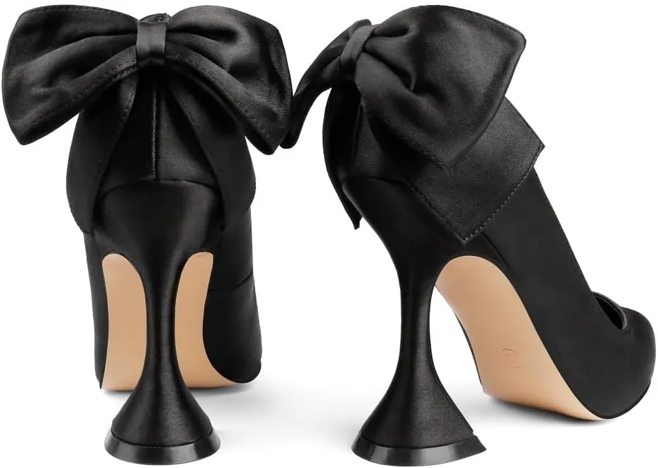 Women Stylish Bow Pumps Closed Toe High Heel Wedding Shoes