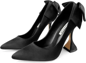 Women Stylish Bow Pumps Closed Toe High Heel Wedding Shoes