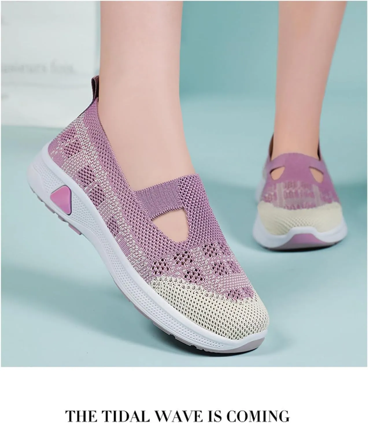 Women Walking Shoes Slip On Comfortable Women's Woven Orthopedic Breathable Soft Sole Shoes Hands Free Slip in Sneakers for Walking Trave