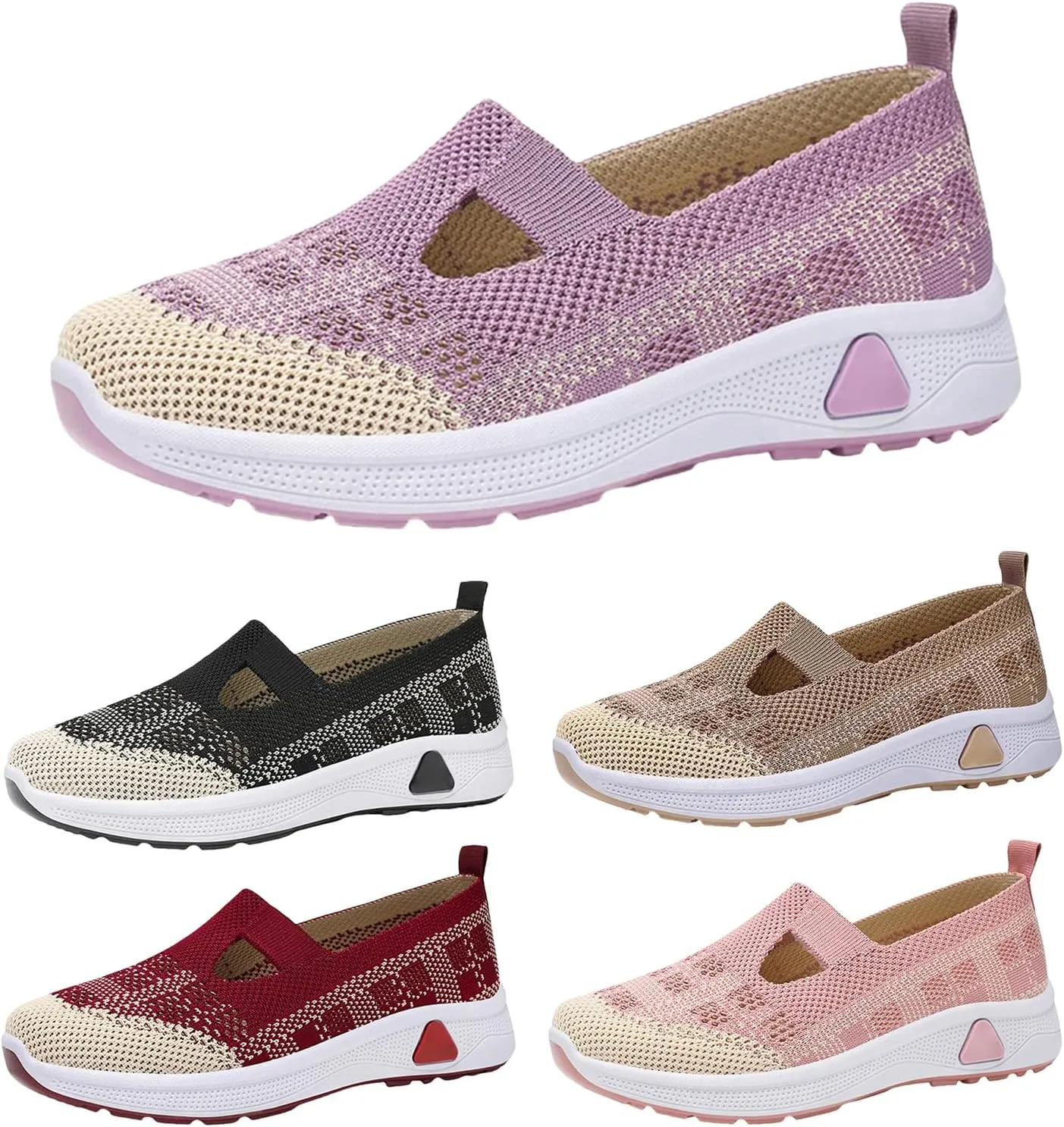 Women Walking Shoes Slip On Comfortable Women's Woven Orthopedic Breathable Soft Sole Shoes Hands Free Slip in Sneakers for Walking Trave