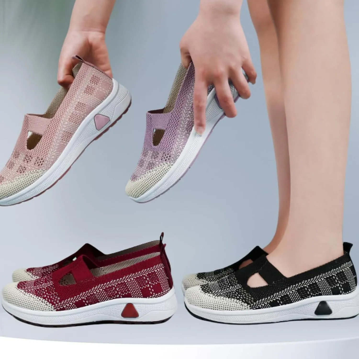 Women Walking Shoes Slip On Comfortable Women's Woven Orthopedic Breathable Soft Sole Shoes Hands Free Slip in Sneakers for Walking Trave