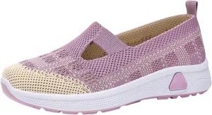 Women Walking Shoes Slip On Comfortable Women's Woven Orthopedic Breathable Soft Sole Shoes Hands Free Slip in Sneakers for Walking Trave