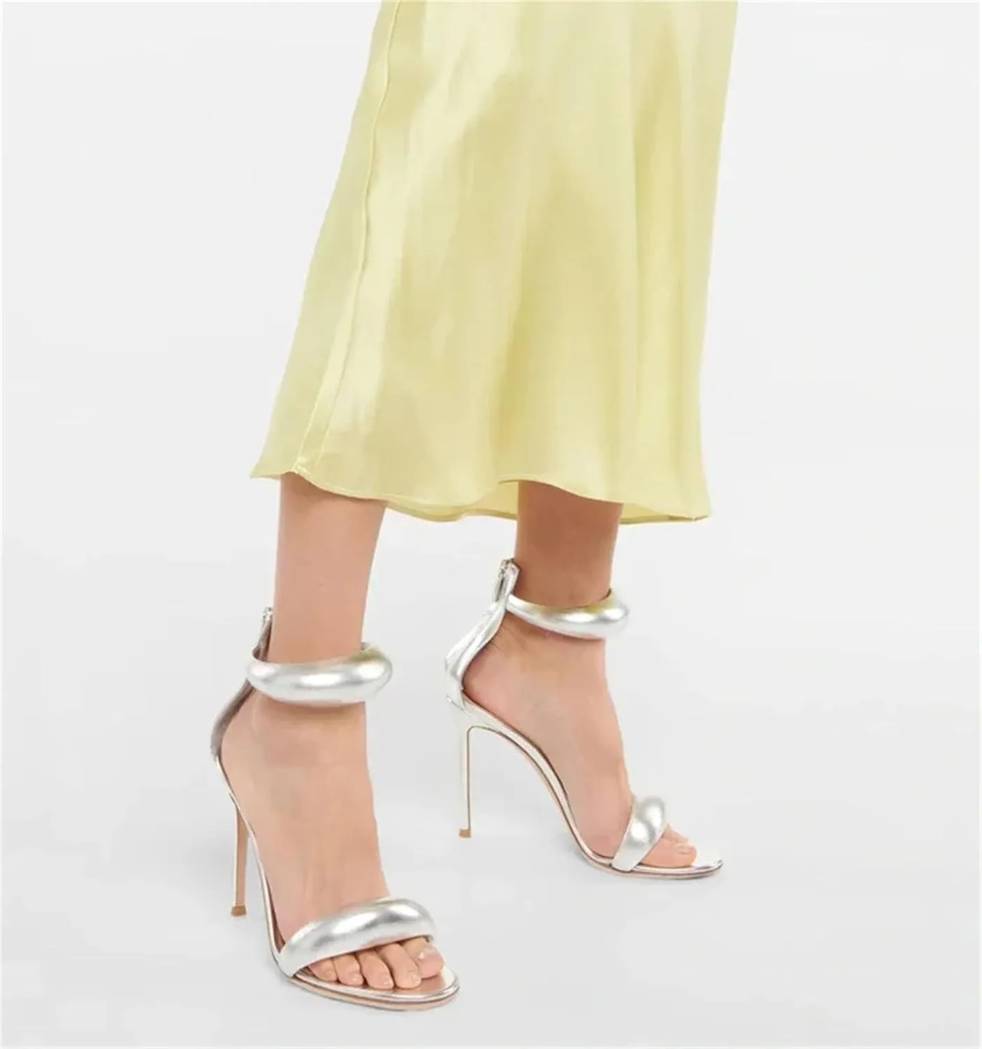 Women's 3D Leather Gold Sandals, Open Toe Slim Heel Summer Fashion