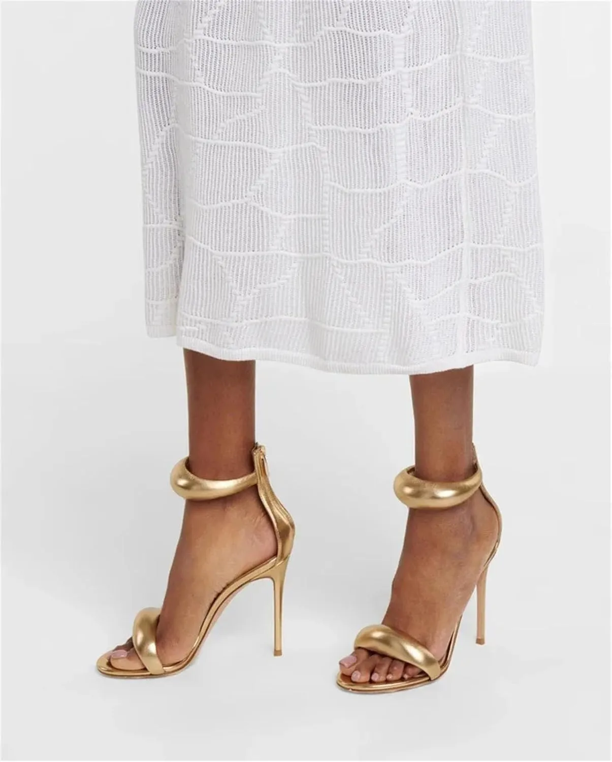 Women's 3D Leather Gold Sandals, Open Toe Slim Heel Summer Fashion