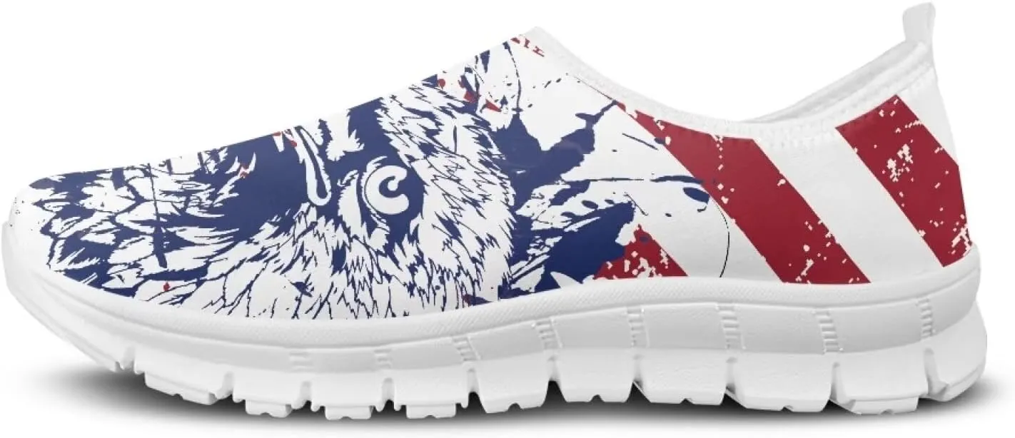 Women's American Flag Sneaker Slip On Low Top Soft Casual Breathable Mesh Outdoor Lightweight Flat Walking Sneaker