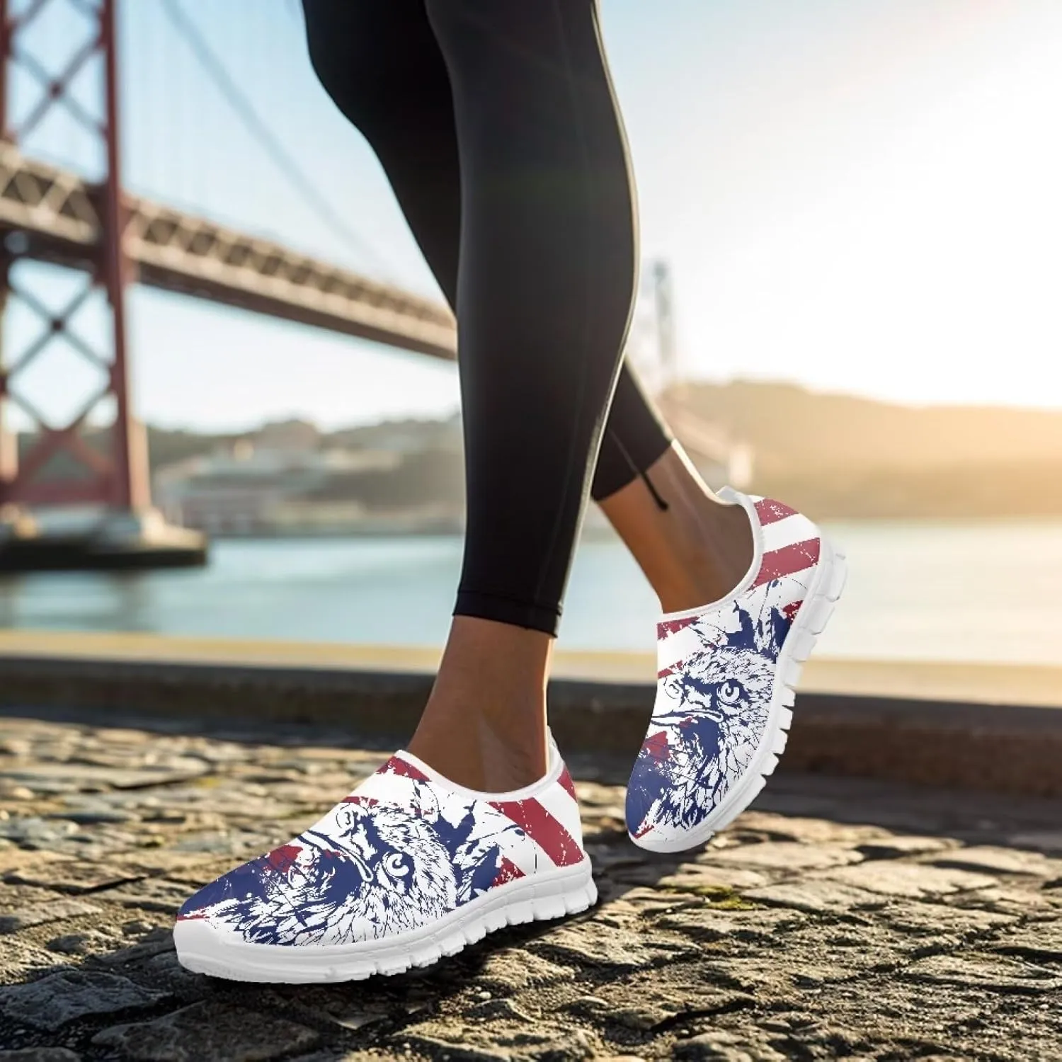 Women's American Flag Sneaker Slip On Low Top Soft Casual Breathable Mesh Outdoor Lightweight Flat Walking Sneaker