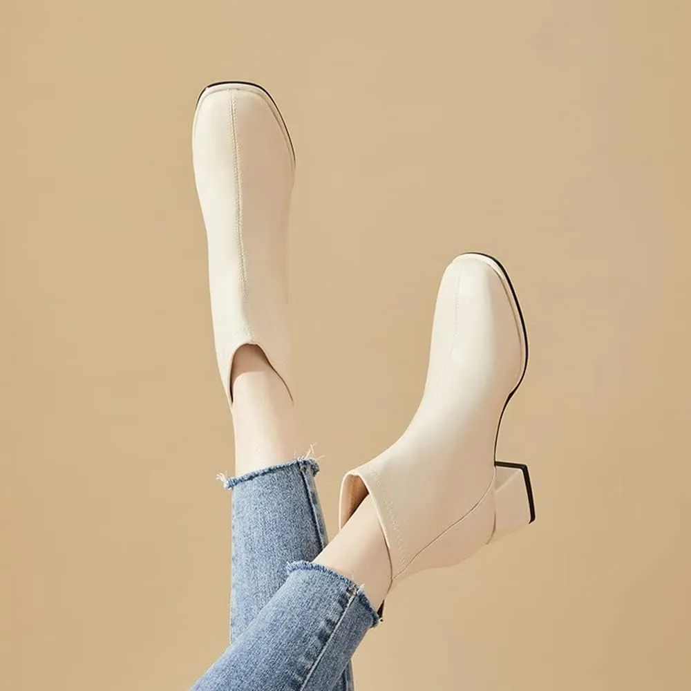 Women's Ankle Boots,Zipper Casual Short Booties for Women Full Grain Cowhide Chunky Heel Boots