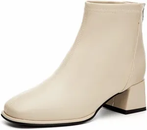 Women's Ankle Boots,Zipper Casual Short Booties for Women Full Grain Cowhide Chunky Heel Boots