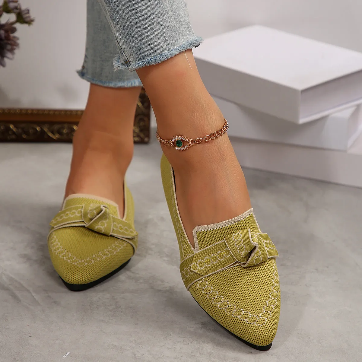 Women’s Bowknot Flat Shoes – Breathable Casual Fabric Slip-Ons