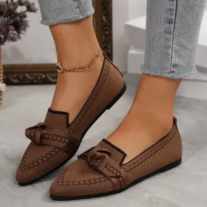 Women’s Bowknot Flat Shoes – Breathable Casual Fabric Slip-Ons
