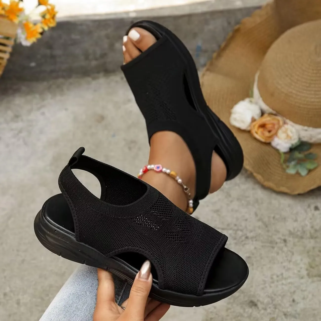 Women's Breathable Orthopedic Sandals Walking Slip on Comfortable Tennis Shoes Summer Waterproof Open Toe Hiking Outdoor Sandals