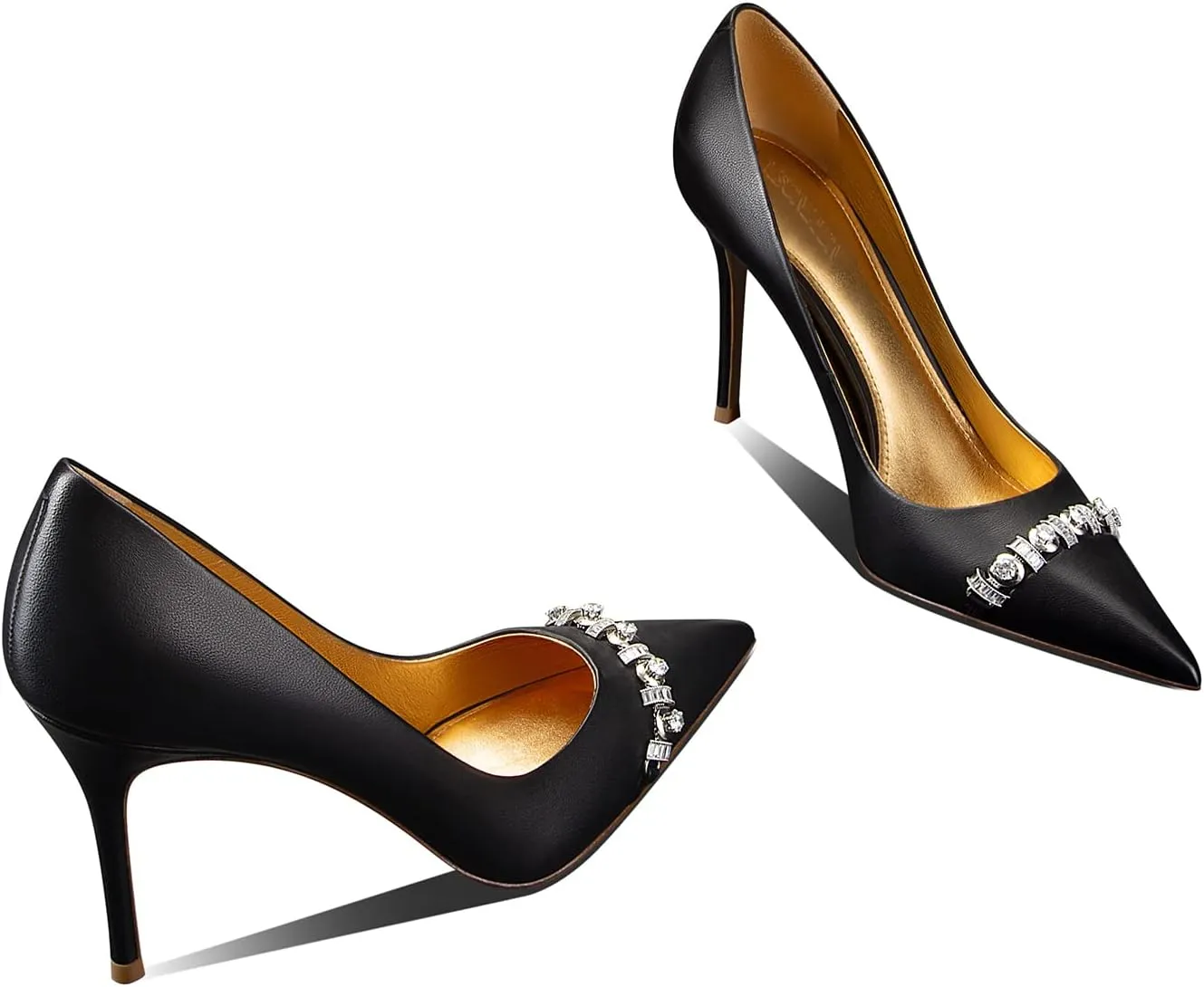 Womens Classic Pointed Toe Stiletto High Heel Pumps with Rhinestone Buckle,3.54In Party Wedding Dress Shoes