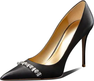 Womens Classic Pointed Toe Stiletto High Heel Pumps with Rhinestone Buckle,3.54In Party Wedding Dress Shoes