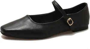 Women's Classic Retro Square Toe Flat Mary Jane Shoes Fashionable and Comfortable Walking Flat Shoes with Buckles