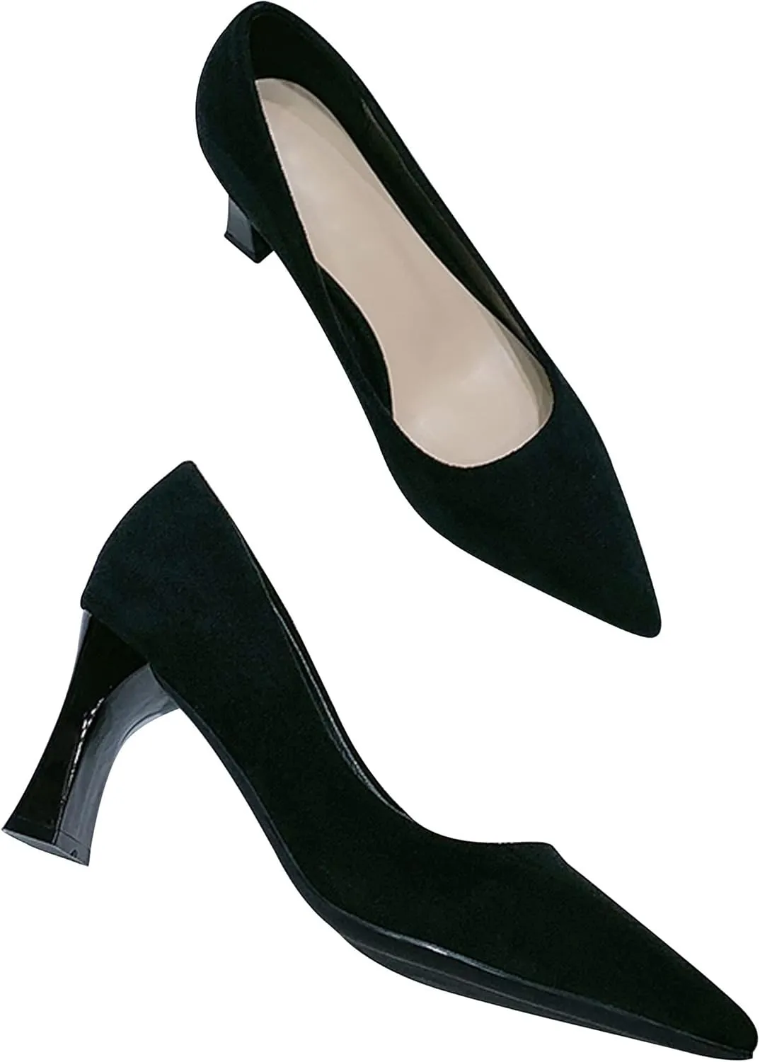 Women's Closed Pointed Toe Chunky Block High Heels Slip On Office Wedding Dress Pumps Shoes for Women 3 Inches