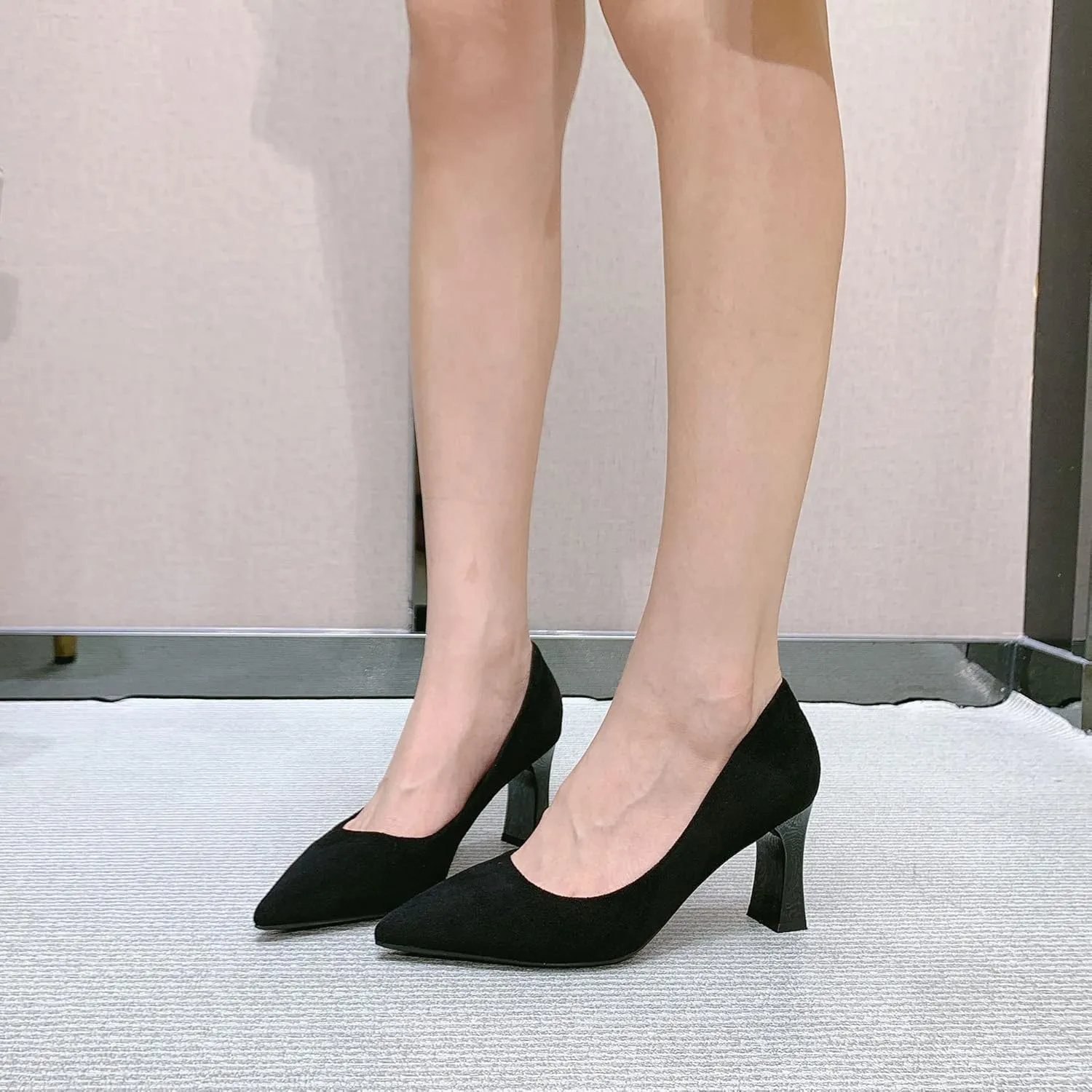 Women's Closed Pointed Toe Chunky Block High Heels Slip On Office Wedding Dress Pumps Shoes for Women 3 Inches