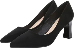 Women's Closed Pointed Toe Chunky Block High Heels Slip On Office Wedding Dress Pumps Shoes for Women 3 Inches
