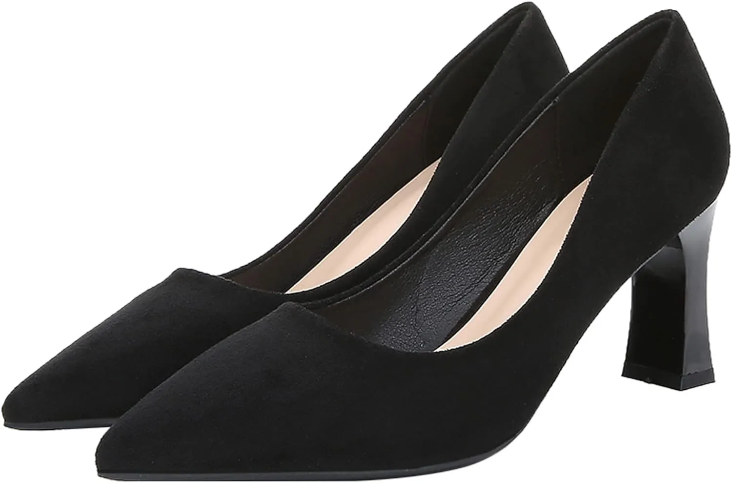 Women's Closed Pointed Toe Chunky Block High Heels Slip On Office Wedding Dress Pumps Shoes for Women 3 Inches