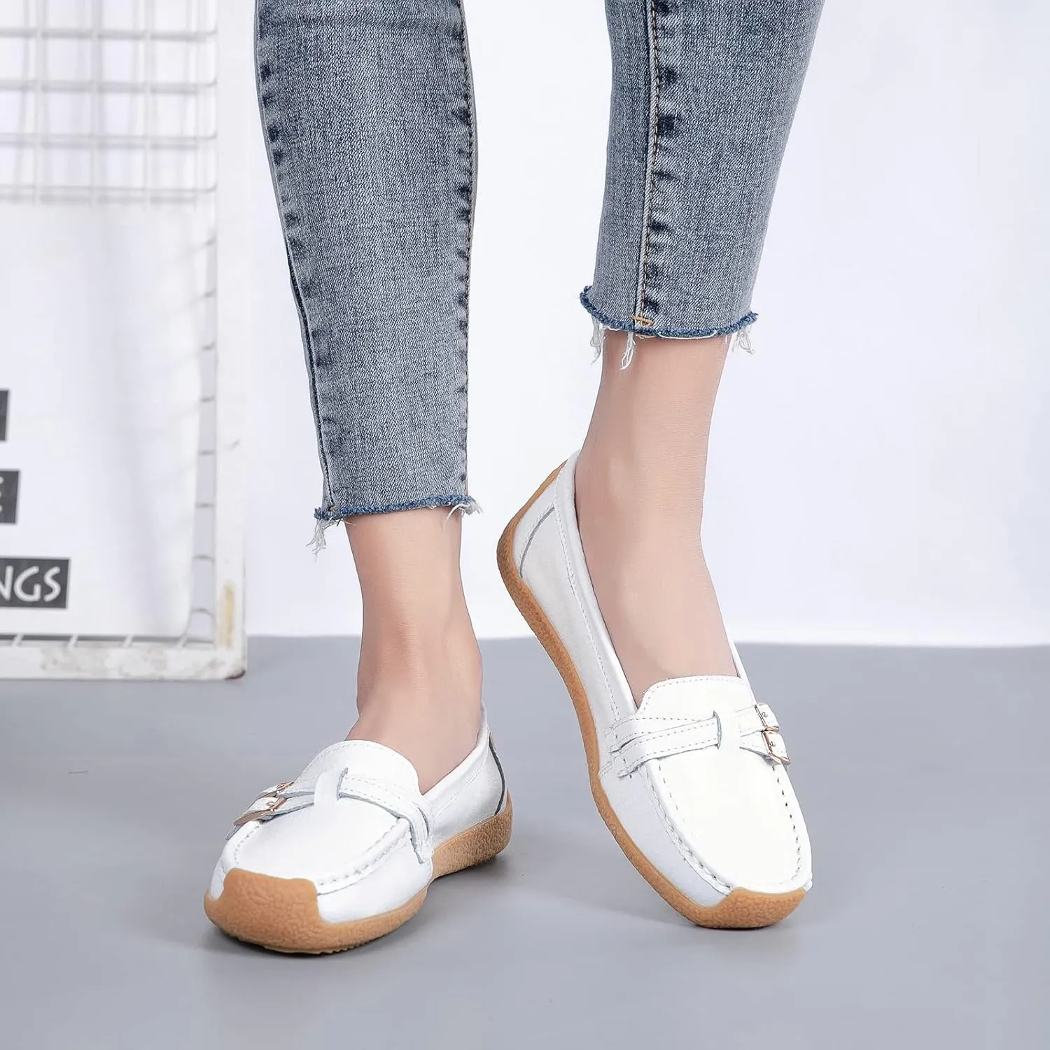 Women's Comfort Leather Loafers Casual Wild Driving Flats Anti-Collision Moccasins Soft Daily Walking Shoes