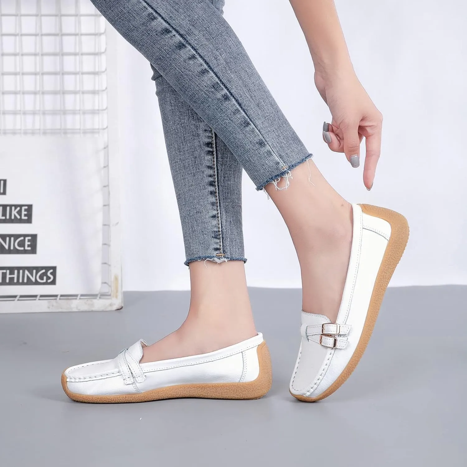 Women's Comfort Leather Loafers Casual Wild Driving Flats Anti-Collision Moccasins Soft Daily Walking Shoes
