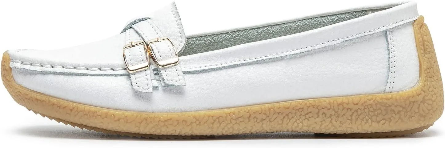 Women's Comfort Leather Loafers Casual Wild Driving Flats Anti-Collision Moccasins Soft Daily Walking Shoes