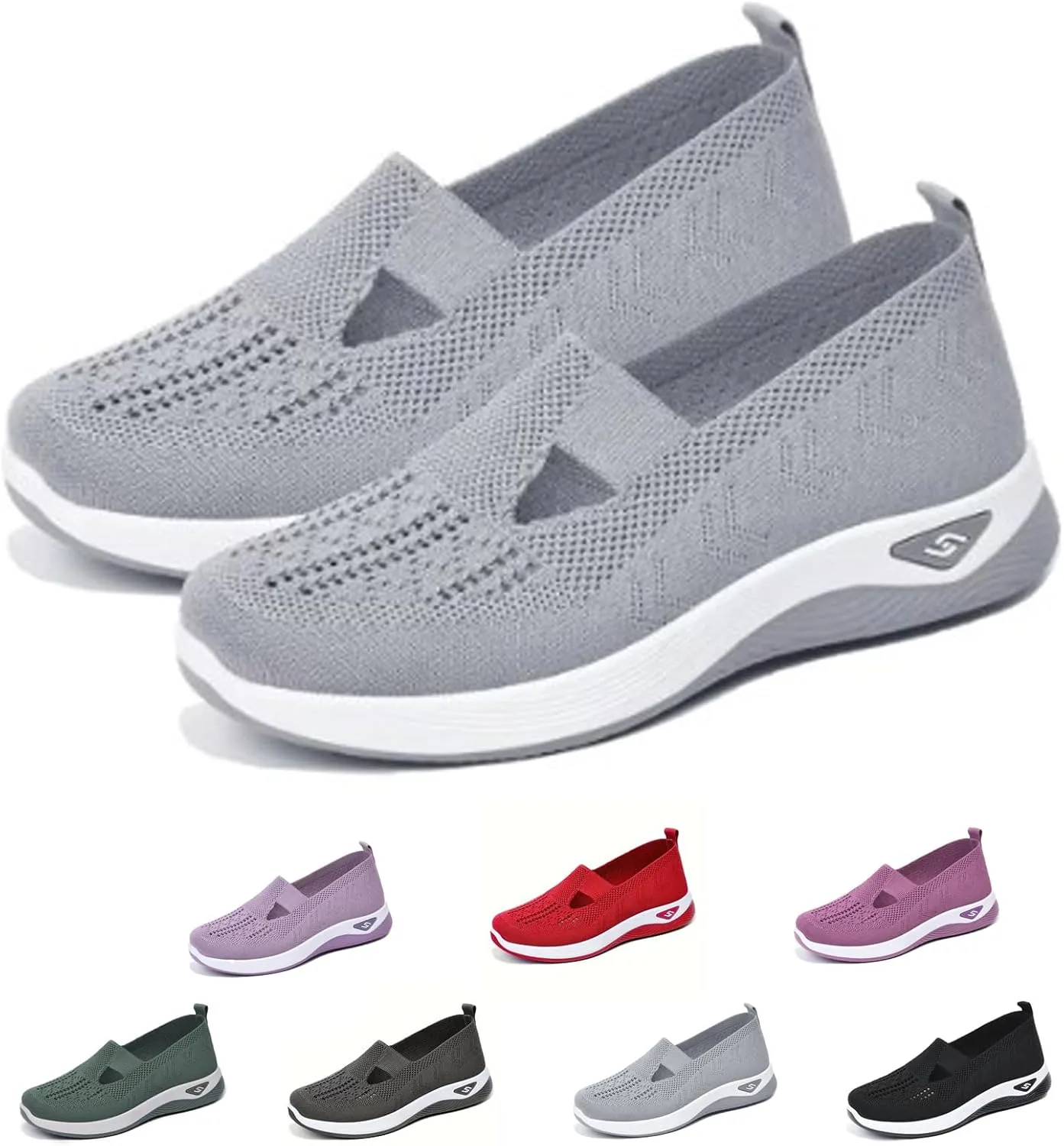 Women's Comfortable Breathable Knitted Sneakers, Orthopedic Shoes with Arch Support Light Slip on Flat Casual Shoes