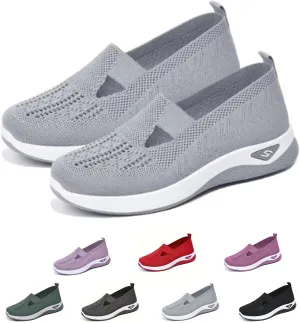 Women's Comfortable Breathable Knitted Sneakers, Orthopedic Shoes with Arch Support Light Slip on Flat Casual Shoes