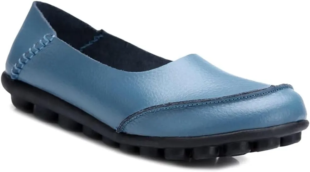 Women's Cowhide Leather Loafers Flats Moccasins Slip-On