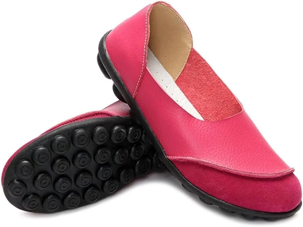 Women's Cowhide Leather Slip-On Moccasins Shoes Flat Slipper Loafers