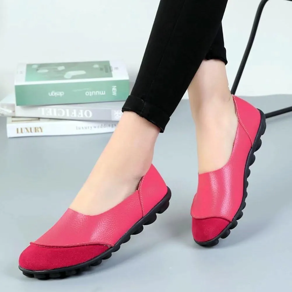 Women's Cowhide Leather Slip-On Moccasins Shoes Flat Slipper Loafers