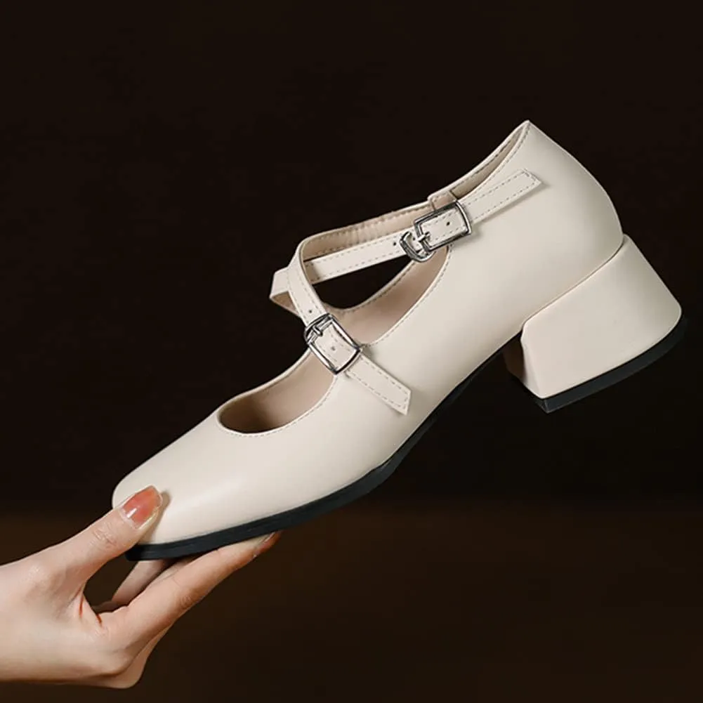 Womens Cross-Tied Court Shoes Square Toe Low Block Heel Pumps