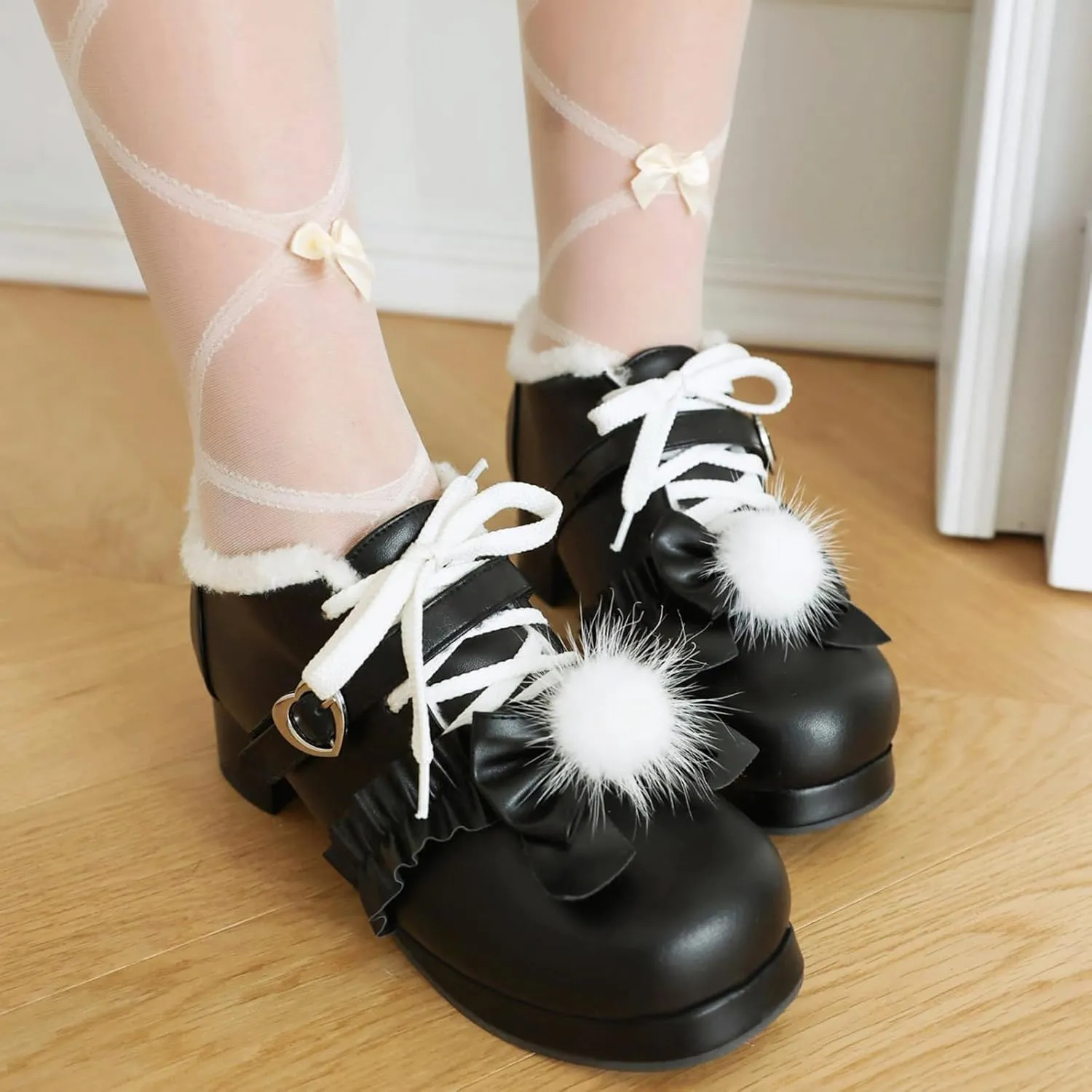 Women's Dress Shoes Elegant Block Heel and Platform Mary Jane Pumps with Bows