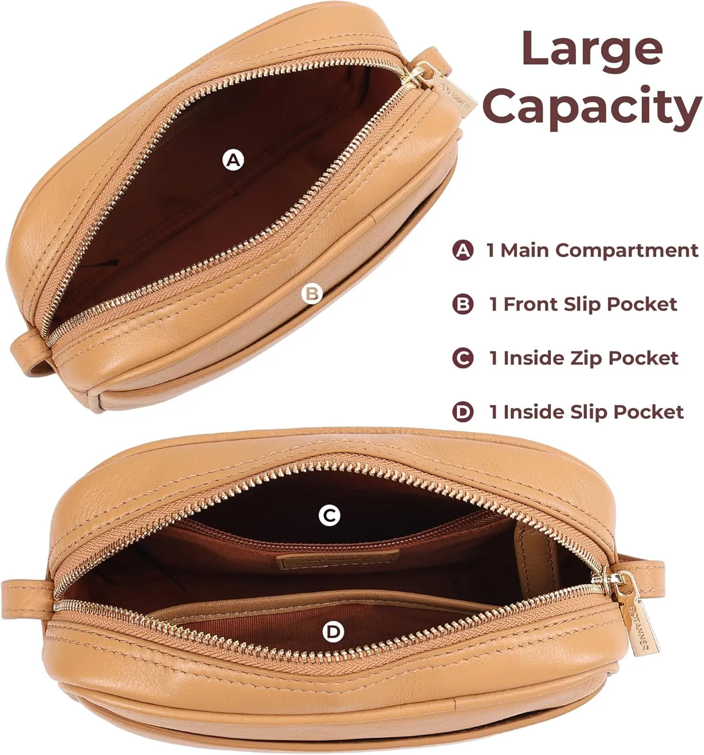 Women's Elegant Genuine Leather Crossbody Bag - Versatile Design, Adjustable Strap, Top Zip Closer, Light & Chic