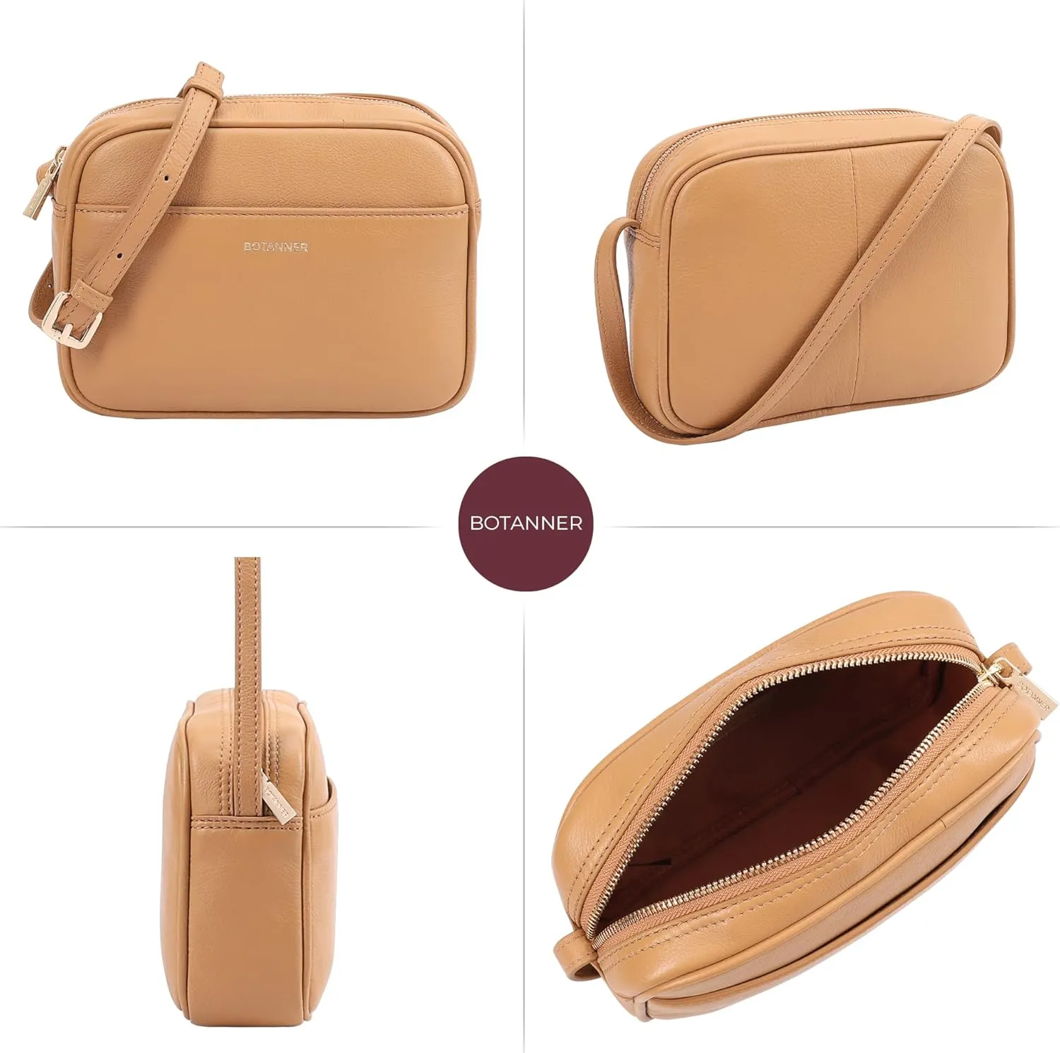 Women's Elegant Genuine Leather Crossbody Bag - Versatile Design, Adjustable Strap, Top Zip Closer, Light & Chic