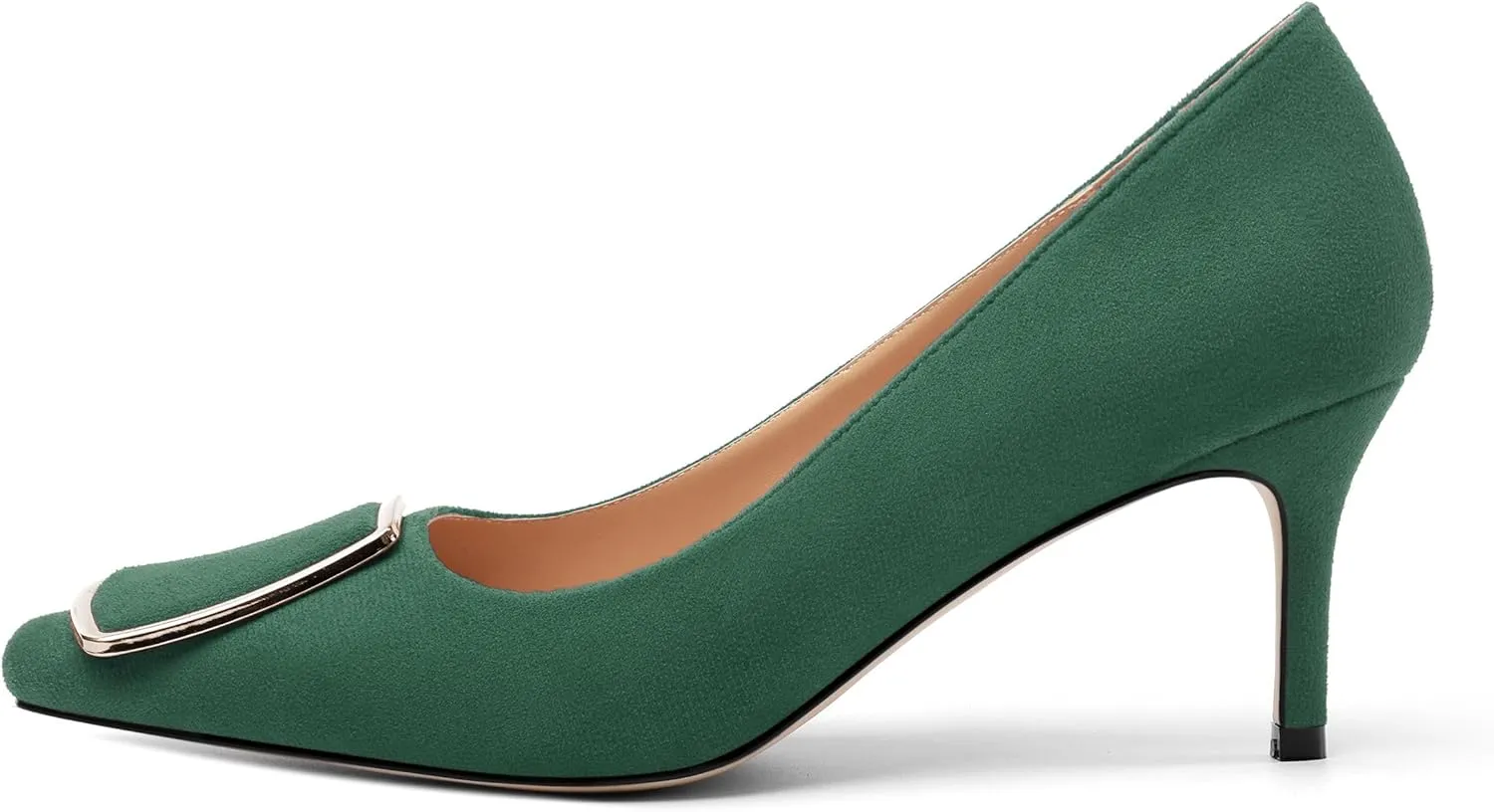 Womens Elegant Pumps, Pointed Toe Heels for Women, Kitten Heel Wedding Shoes, Slip on, Square Buckle, Solid Color, Sexy Stilettos for Ladies 2.5in