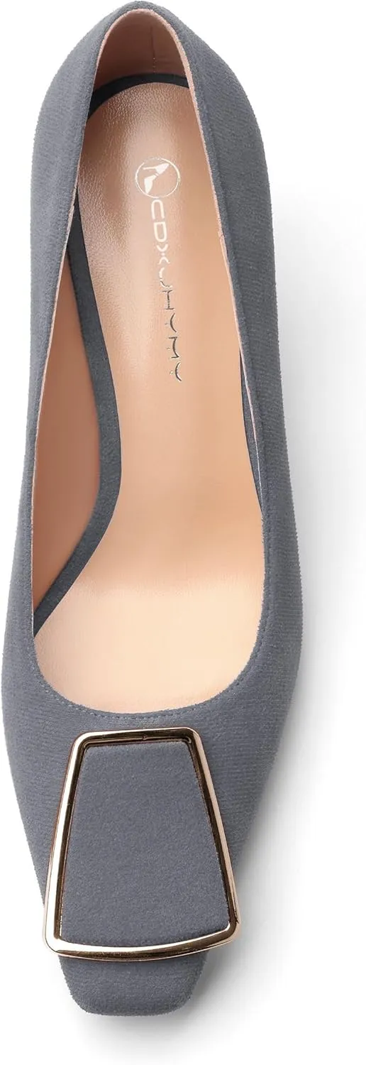 Womens Elegant Pumps, Pointed Toe Heels for Women, Kitten Heel Wedding Shoes, Slip on, Square Buckle, Solid Color, Sexy Stilettos for Ladies 2.5in