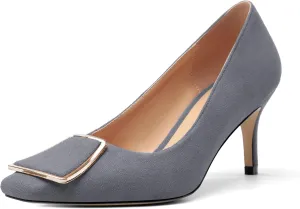 Womens Elegant Pumps, Pointed Toe Heels for Women, Kitten Heel Wedding Shoes, Slip on, Square Buckle, Solid Color, Sexy Stilettos for Ladies 2.5in