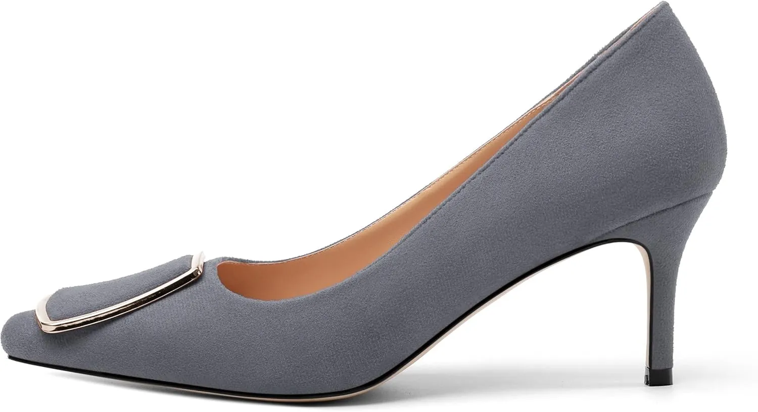 Womens Elegant Pumps, Pointed Toe Heels for Women, Kitten Heel Wedding Shoes, Slip on, Square Buckle, Solid Color, Sexy Stilettos for Ladies 2.5in
