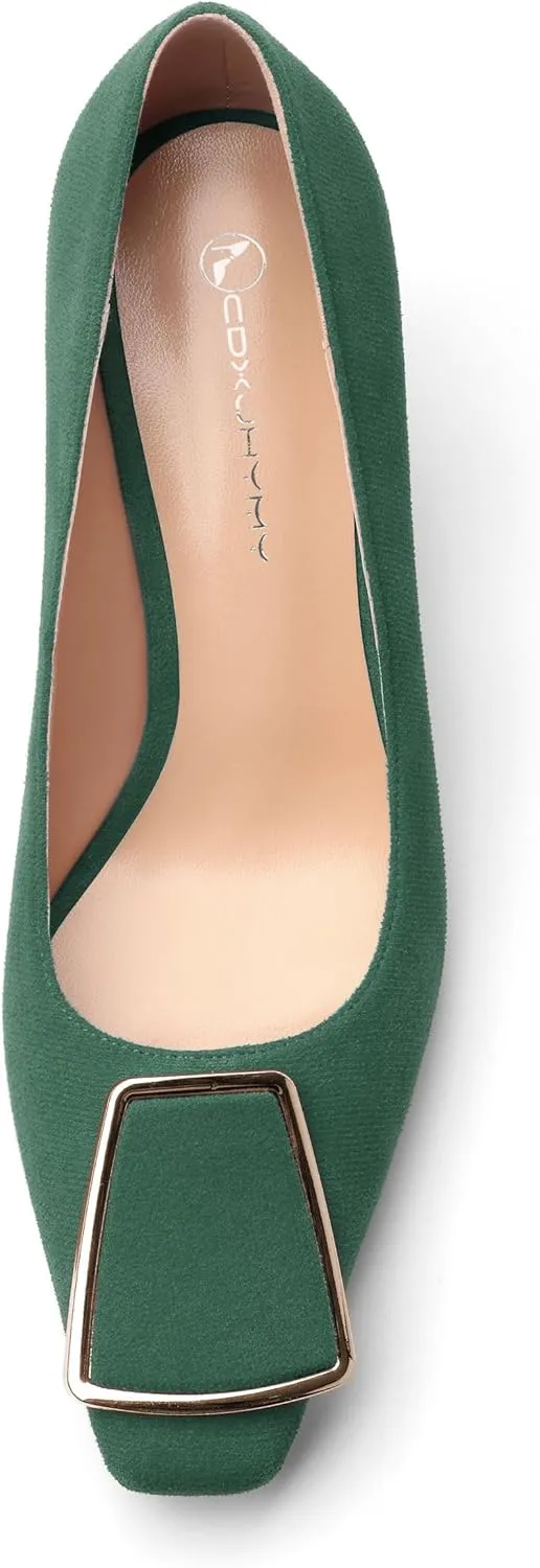 Womens Elegant Pumps, Pointed Toe Heels for Women, Kitten Heel Wedding Shoes, Slip on, Square Buckle, Solid Color, Sexy Stilettos for Ladies 2.5in