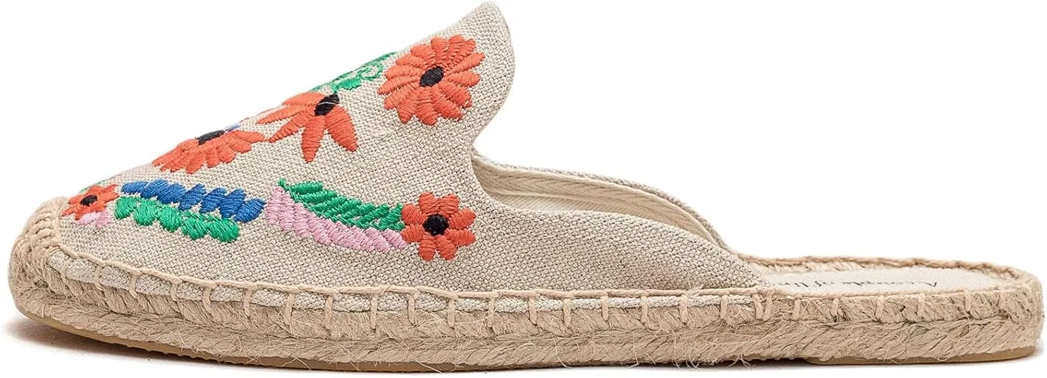 Womens Embroidery Espadrille Mules Flats - Fashion Flats Shoes Comfortable Mule Shoes Breathable Espadrilles Anti-Slip Slipper