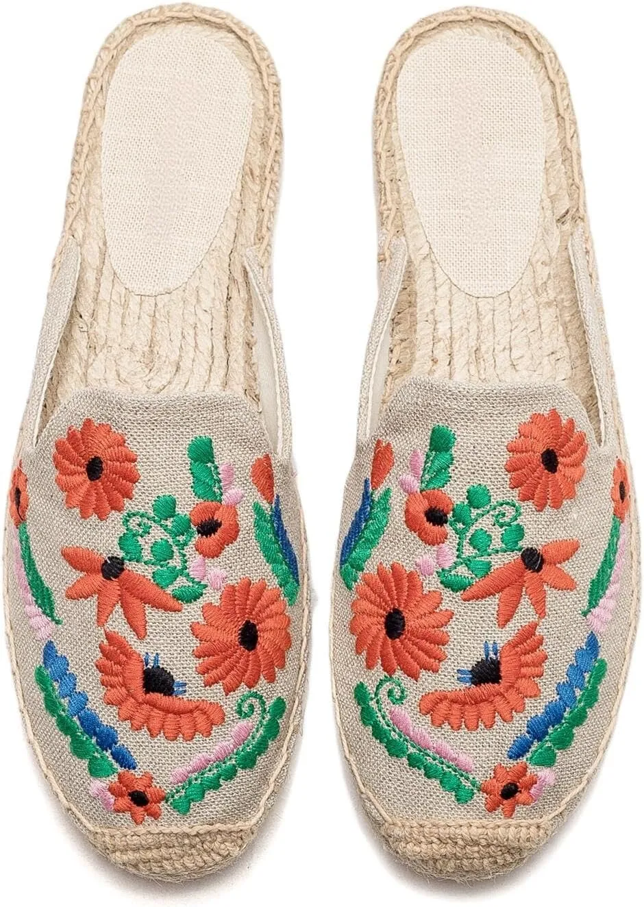 Womens Embroidery Espadrille Mules Flats - Fashion Flats Shoes Comfortable Mule Shoes Breathable Espadrilles Anti-Slip Slipper