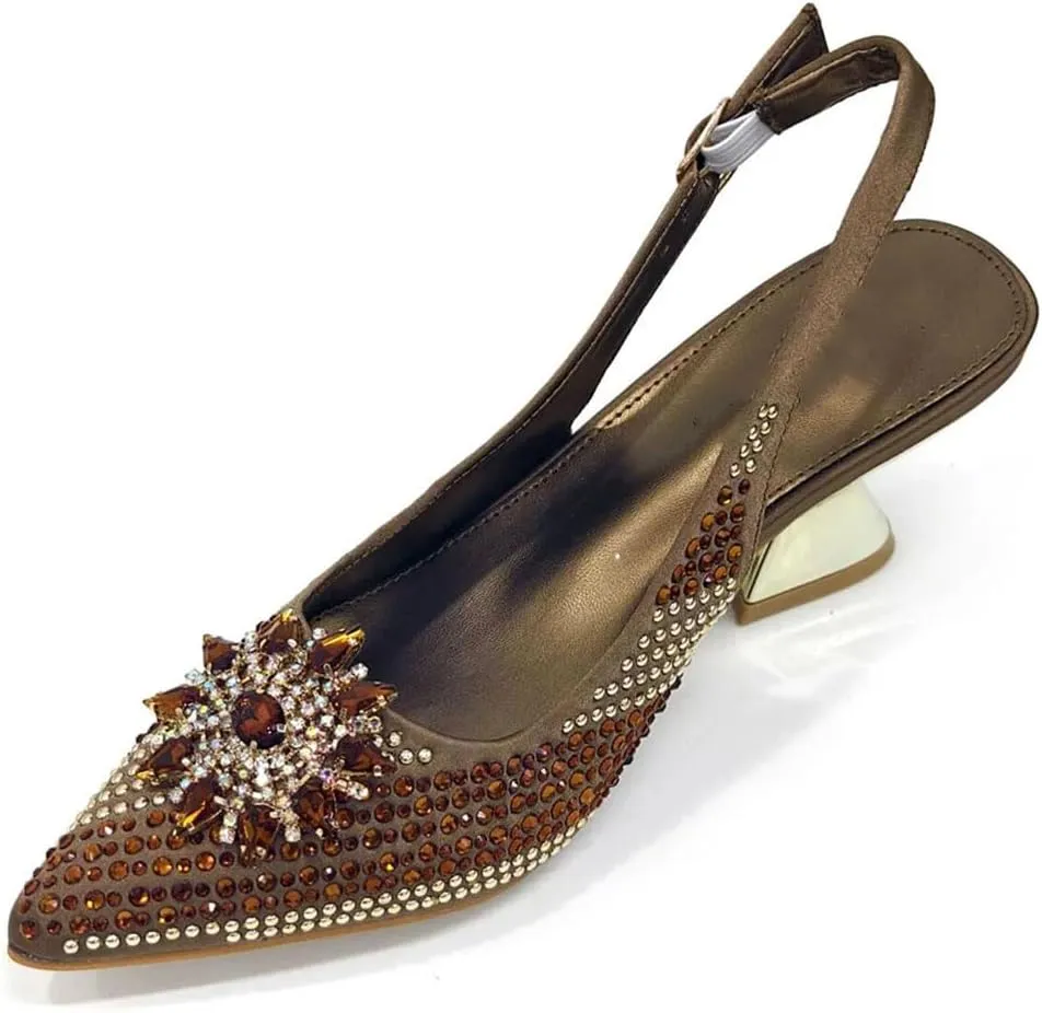 Women’S Evening Party Shoes and Bag Set Elegant Pointed Toe High Heels Slingbacks Pumps with Shoulder Bag