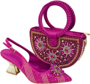 Women’S Evening Party Shoes and Bag Set Elegant Pointed Toe High Heels Slingbacks Pumps with Shoulder Bag