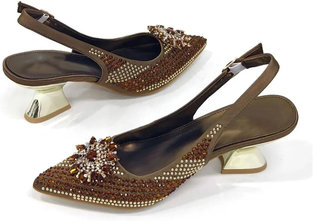 Women’S Evening Party Shoes and Bag Set Elegant Pointed Toe High Heels Slingbacks Pumps with Shoulder Bag