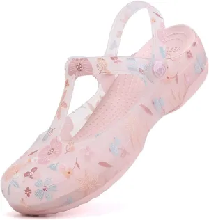 Women's Fine Printed Baotou Garden Clogs Shoes with Arch Support,Adjustable Heel Strap Slip on Non-Slip Thick Sole Jelly Beach Water Sandals