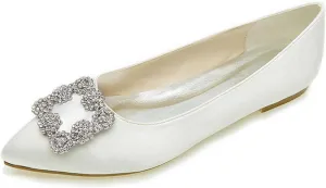 Women's Flat Comfortable Pointy Toe Satin Slip On Rhinestones Faux Work Shoes,Cute Slip On Ballet Flat
