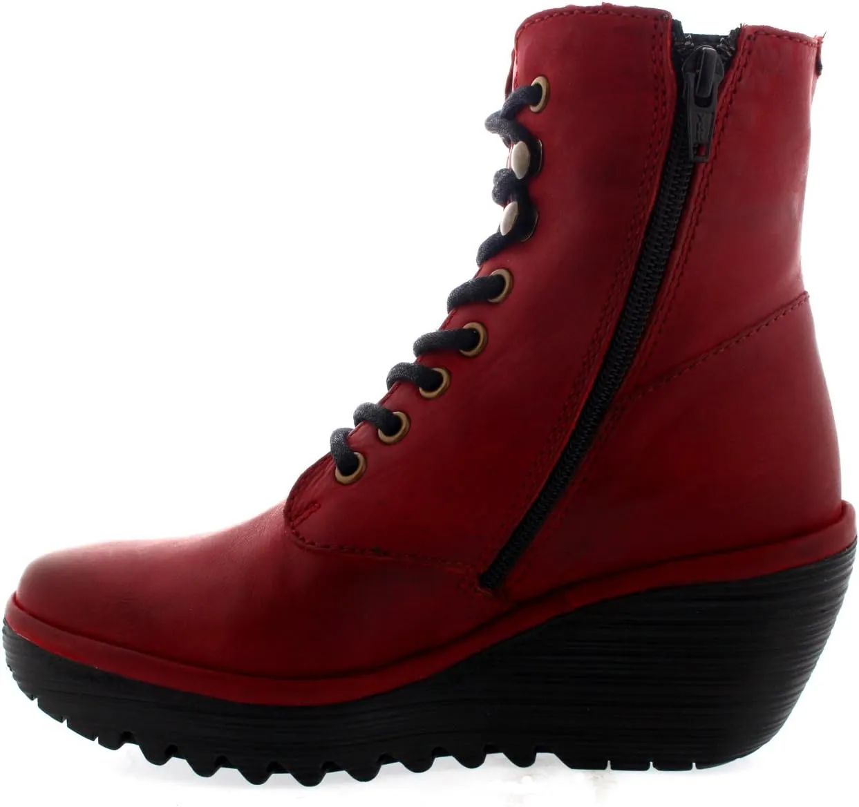 Womens Fly London Ygot Nevada Leather Wedge Heels Lace Up Ankle Boots
