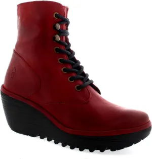 Womens Fly London Ygot Nevada Leather Wedge Heels Lace Up Ankle Boots
