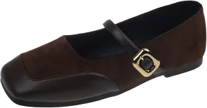 Women's French Comfortable Square Toe Flat Bottomed Mary Jane Shoes Classic Fashion Versatile Soft Retro Mary Jane Flats