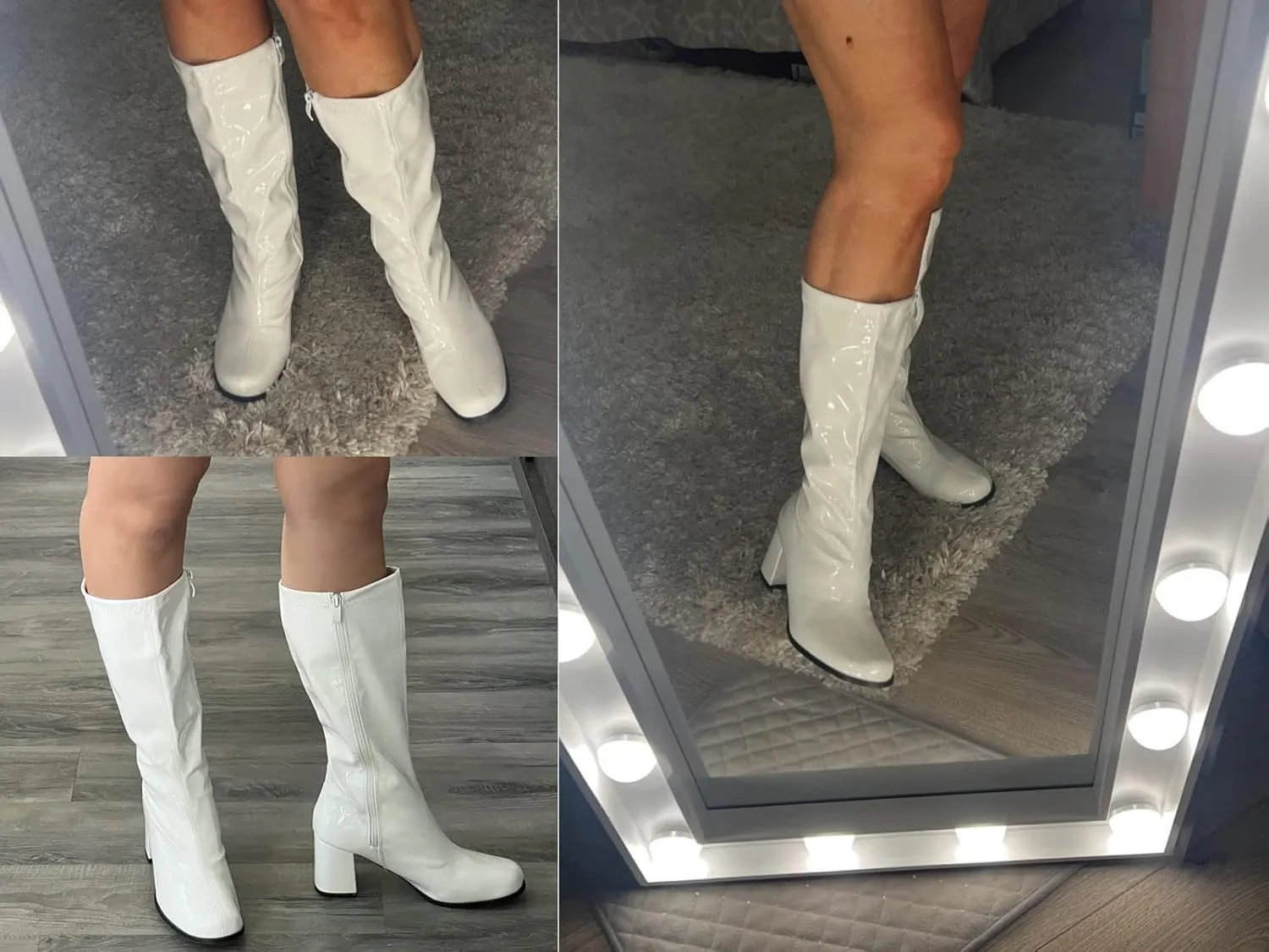 Women's Go-Go Boot Mid Calf Boots PU Leather Ladies Party Dance Shoes with Zipper Costume Boots
